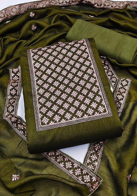 Green Embroidered Pure Silk Kurta Set