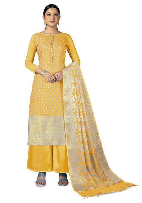 Yellow Woven Poly Blend Kurta Set