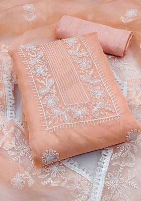 Peach Embroidered Organza Kurta Set