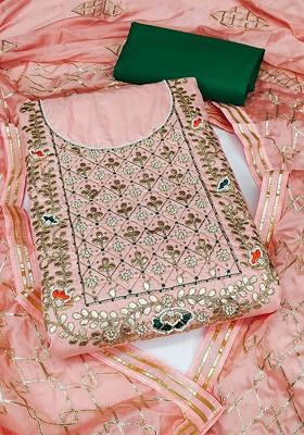 Peach Embroidered Poly Blend Kurta Set