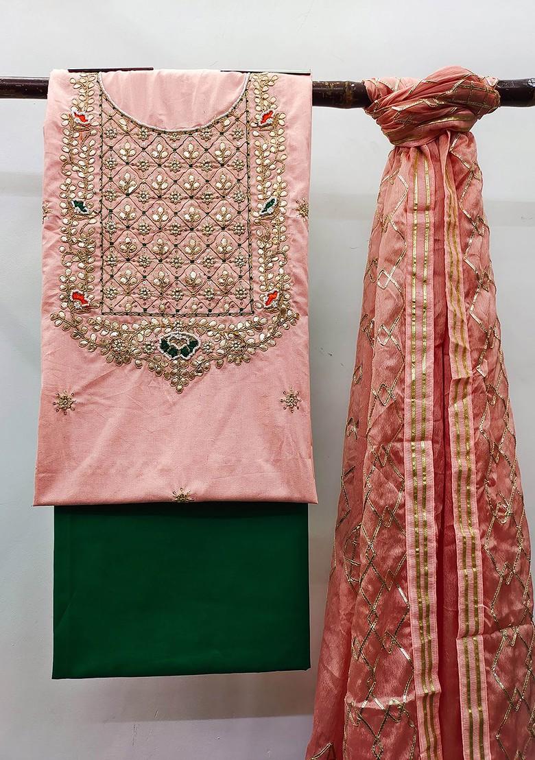 Peach Embroidered Poly Blend Kurta Set - Indya