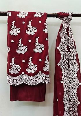 Maroon Embroidered Silk Georgette Kurta Set