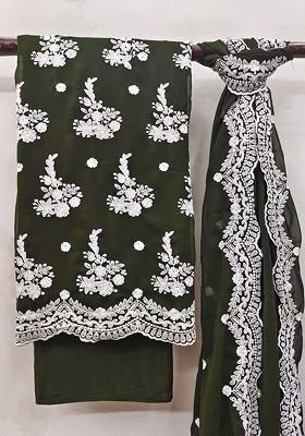 Green Embroidered Silk Georgette Kurta Set