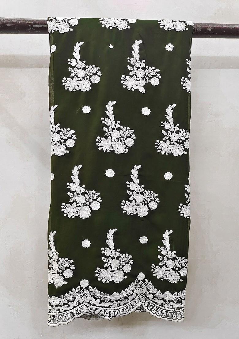 Green Embroidered Silk Georgette Kurta Set - Indya