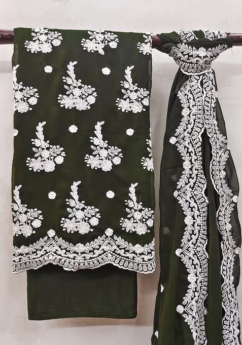 Green Embroidered Silk Georgette Kurta Set