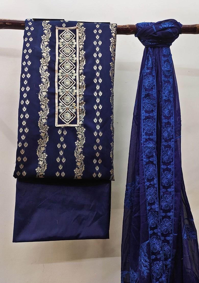 Blue Embroidered Poly Blend Kurta Set - Indya