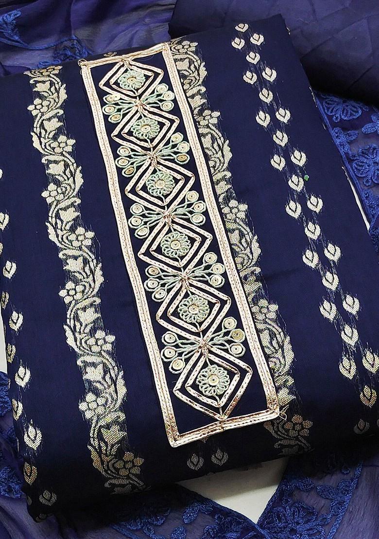 Blue Embroidered Poly Blend Kurta Set - Indya