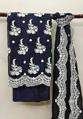 Blue Embroidered Silk Georgette Kurta Set