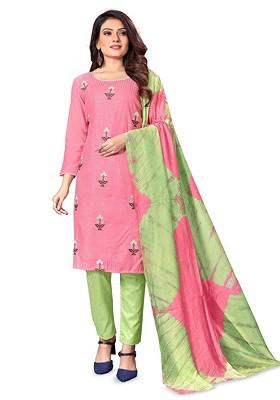 Pink Embroidered Pure Cotton Kurta Set