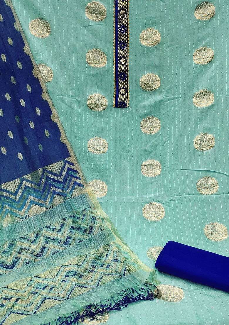 Sea Green Zari Work Poly Straight Kurta Set - Indya