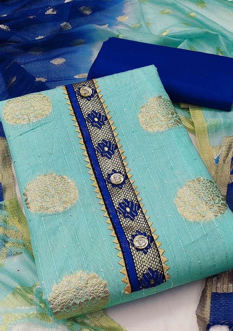 Sea Green Zari Work Poly Straight Kurta Set - Indya