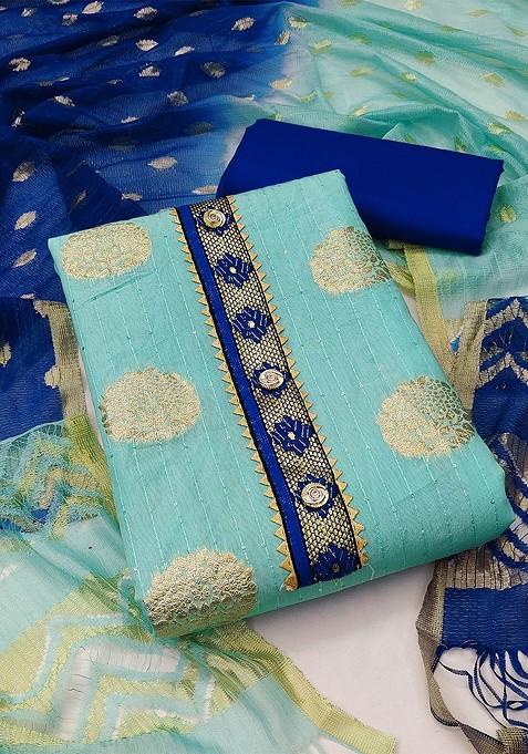 Sea Green Woven Poly Blend Kurta Set