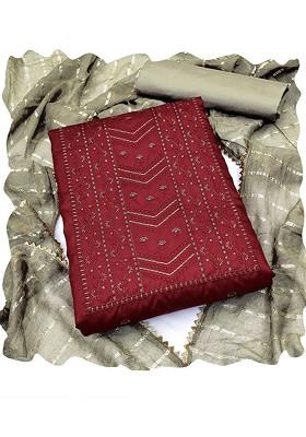 Maroon Embroidered Poly Blend Kurta Set
