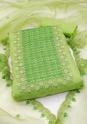 Green Embroidered Organza Kurta Set