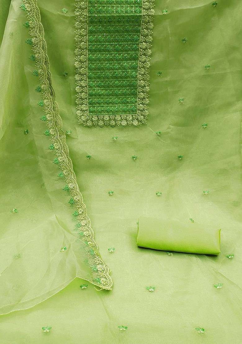 Green Embroidered Organza Straight Kurta Set - Indya