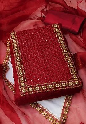 Maroon Embroidered Organza Kurta Set