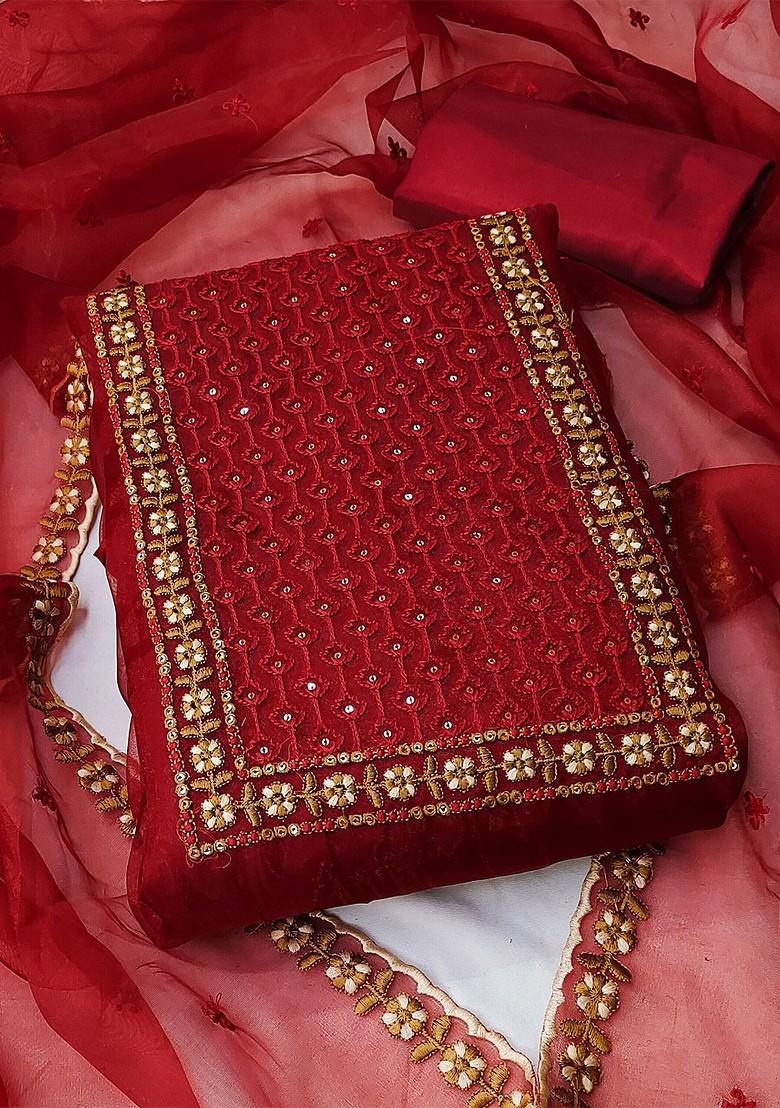 Maroon Embroidered Organza Kurta Set