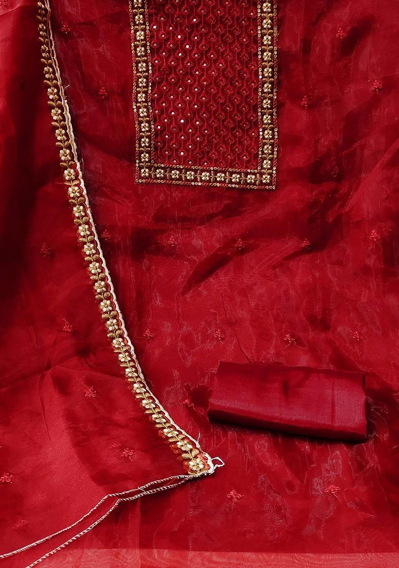 Maroon Embroidered Organza Kurta Set