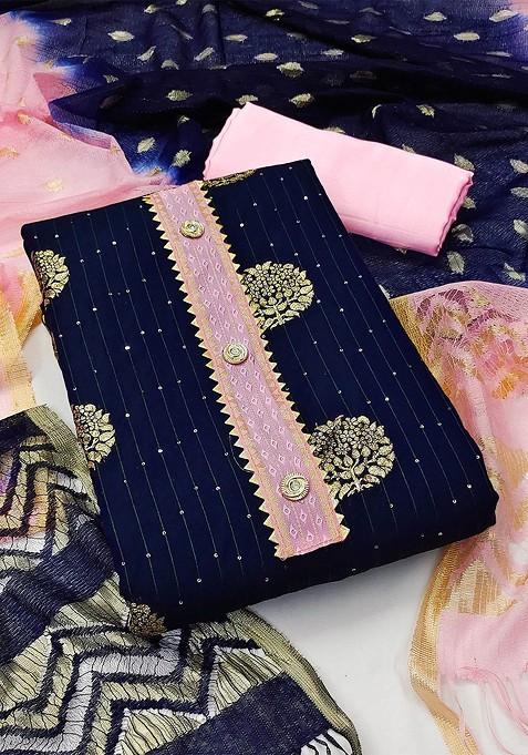 Blue Woven Poly Blend Kurta Set