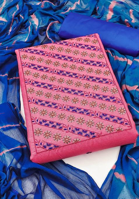 Pink Embroidered Cotton Kurta Set