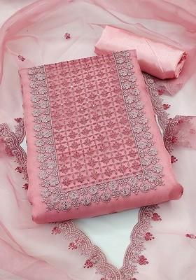 Pink Embroidered Organza Kurta Set