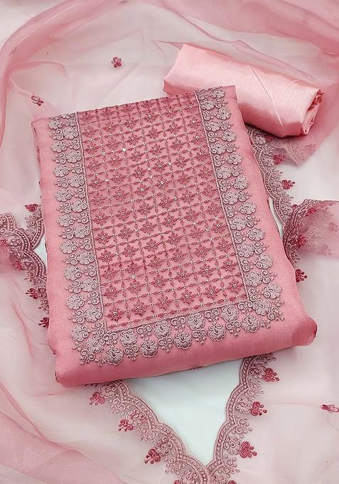 Pink Embroidered Organza Straight Kurta Set