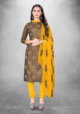 Beige Floral Print Poly Blend Kurta Set