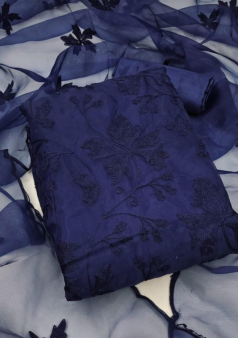 Blue Embroidered Poly Blend Kurta Set - Indya