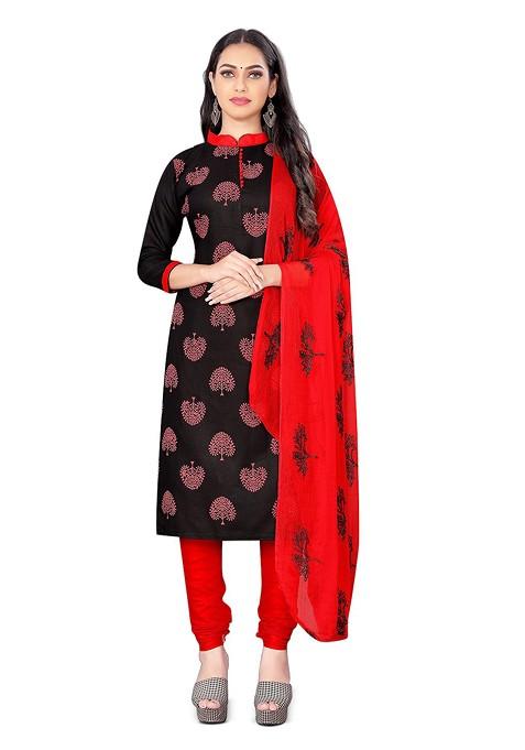 Black Floral Print Poly Blend Kurta Set