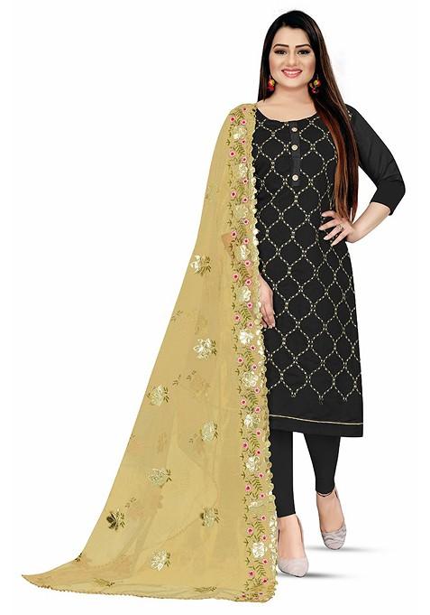 Black Embroidered Poly Blend Kurta Set