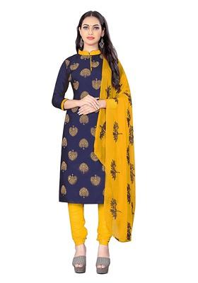 Blue Floral Print Poly Blend Kurta Set