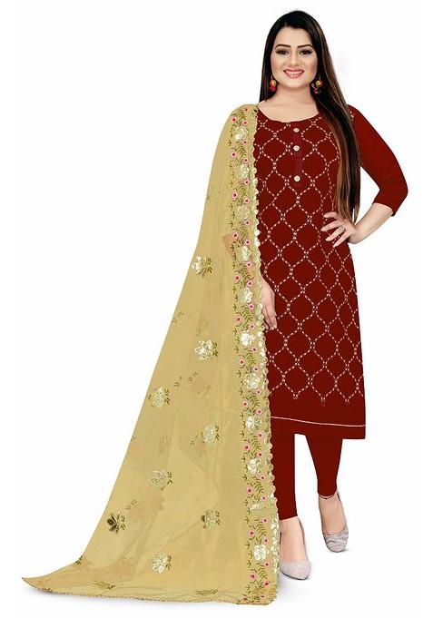 Maroon Embroidered Poly Blend Kurta Set