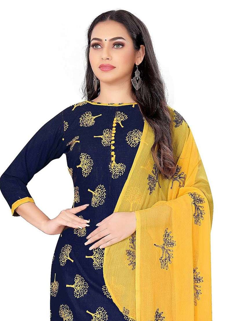Blue Printed Poly Straight Kurta Set - Indya