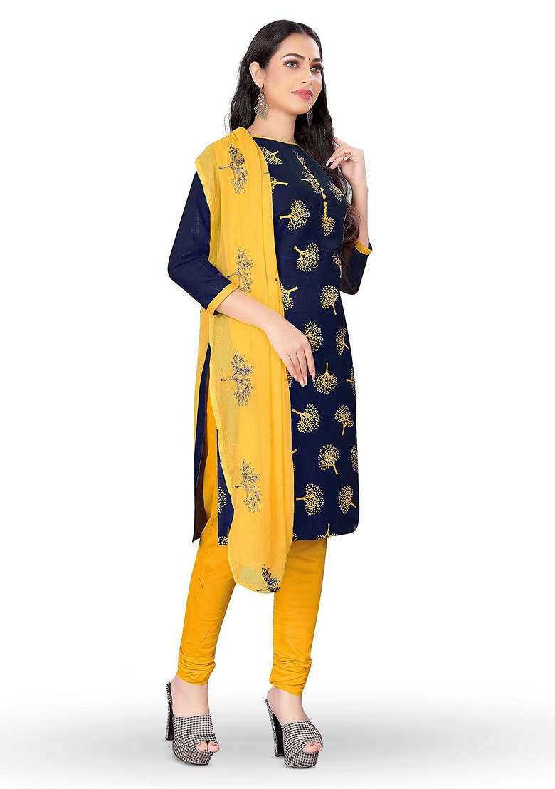 Blue Printed Poly Straight Kurta Set - Indya