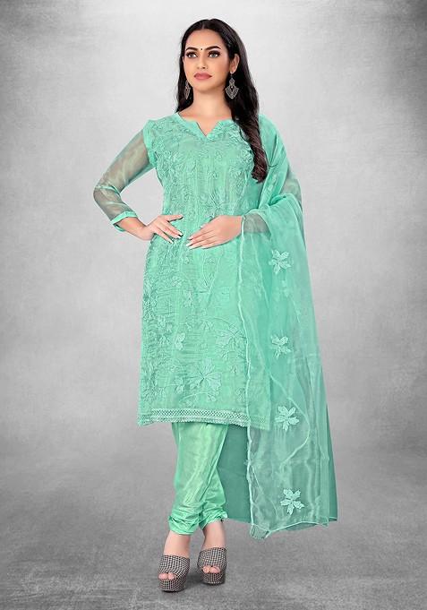 Sea Green Chikankari Poly Pakistani Suit Set