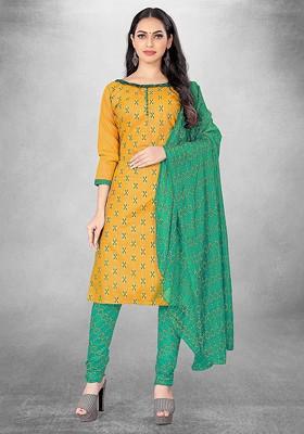 Yellow Printed Poly Blend Kurta Set