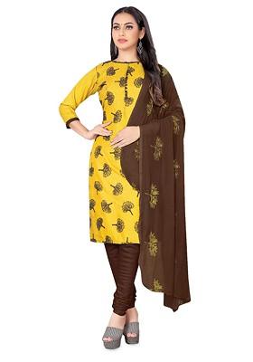 Yellow Floral Print Poly Blend Kurta Set