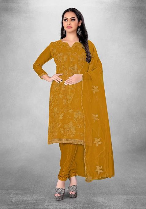 Mustard Chikankari Blended Punjabi Suit