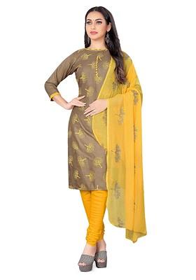 Beige Floral Print Poly Blend Kurta Set