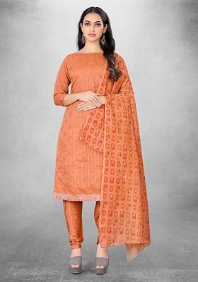 Peach Embroidered Poly Blend Kurta Set