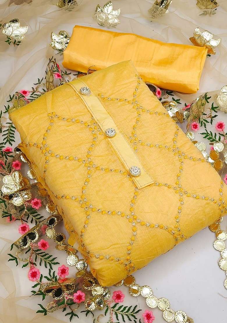 Yellow Embroidered Blended Straight Kurta Set - Indya