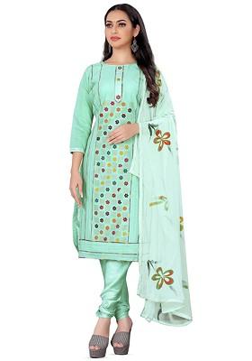 Sea Green Floral Print Poly Blend Kurta Set