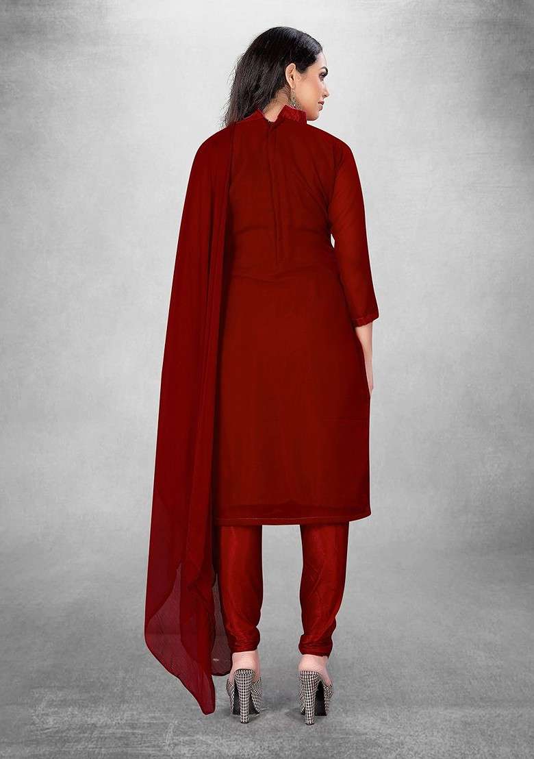Maroon Mirror Work Blended Pakistani Suit Set - Indya