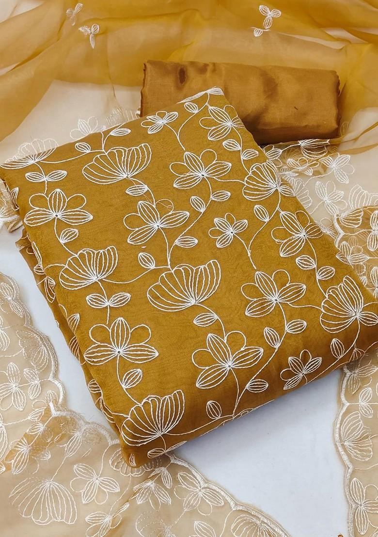 Mustard Embroidered Poly Blend Kurta Set - Indya