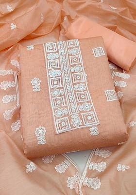 Peach Embroidered Poly Blend Kurta Set