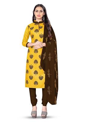 Yellow Floral Print Poly Blend Kurta Set