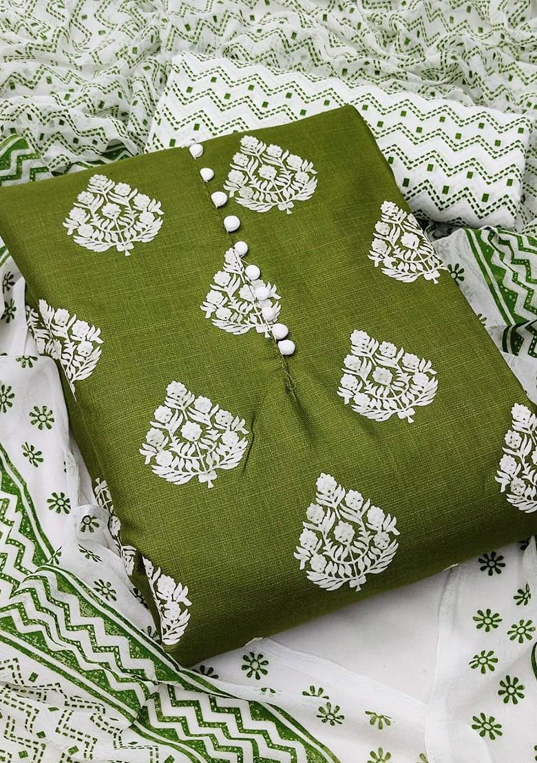 Green Printed Poly Blend Kurta Set - Indya