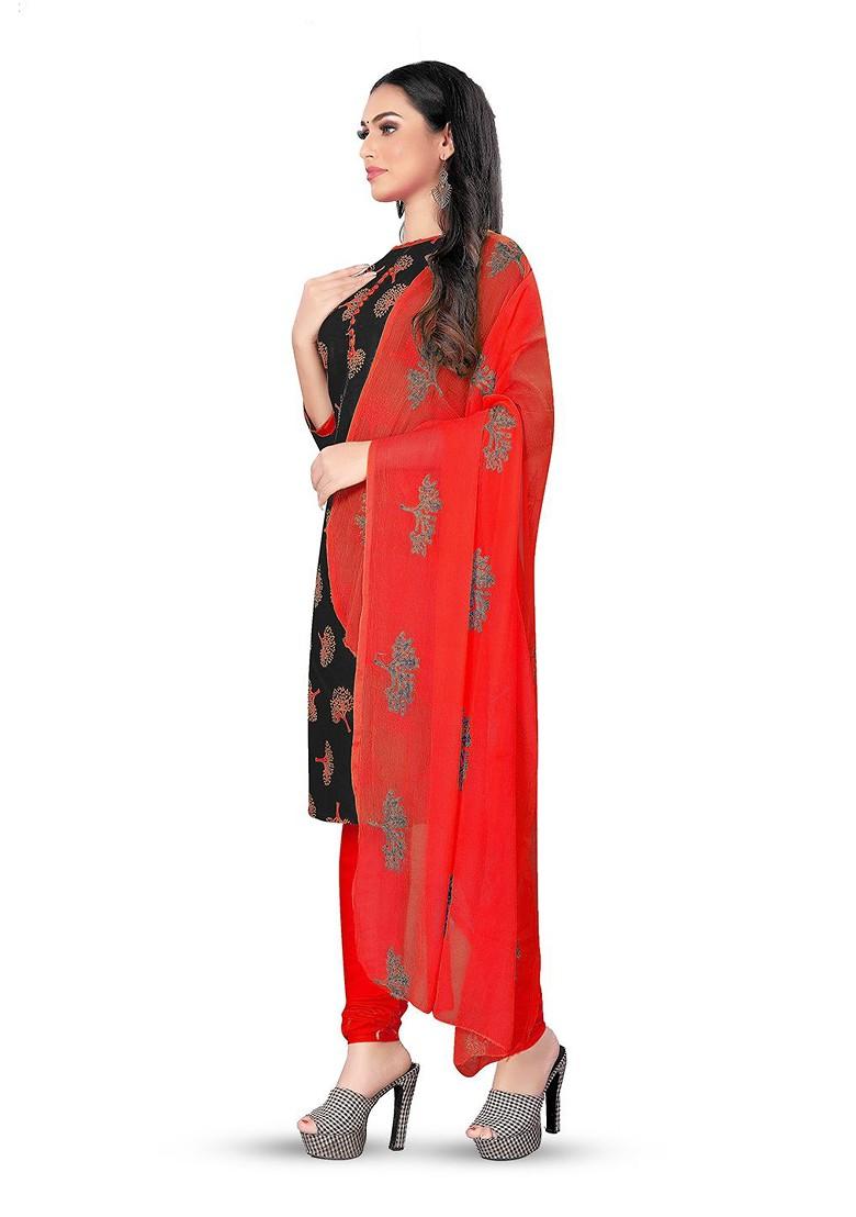 Black Floral Print Poly Blend Kurta Set - Indya