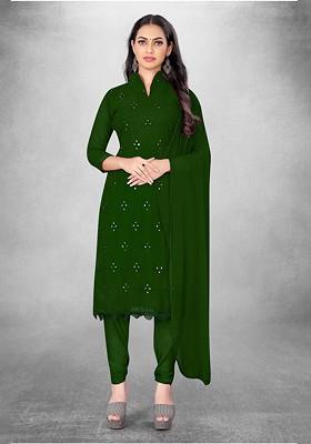 Green Embroidered Poly Blend Kurta Set