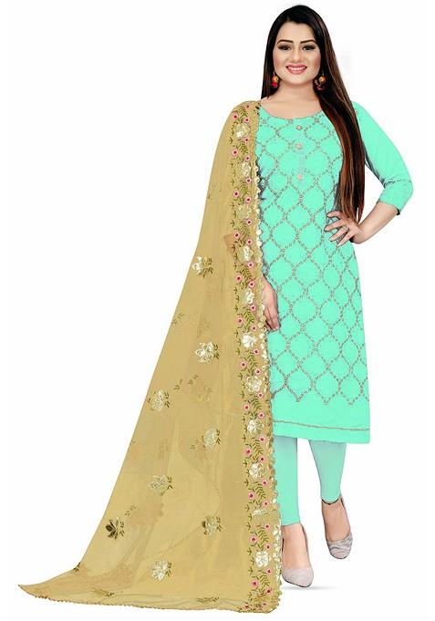 Sea Green Embroidered Poly Blend Kurta Set